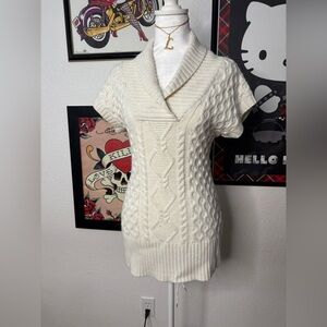 Sparkly Cream Cable Knit V-Neck Mini Sweater Dress